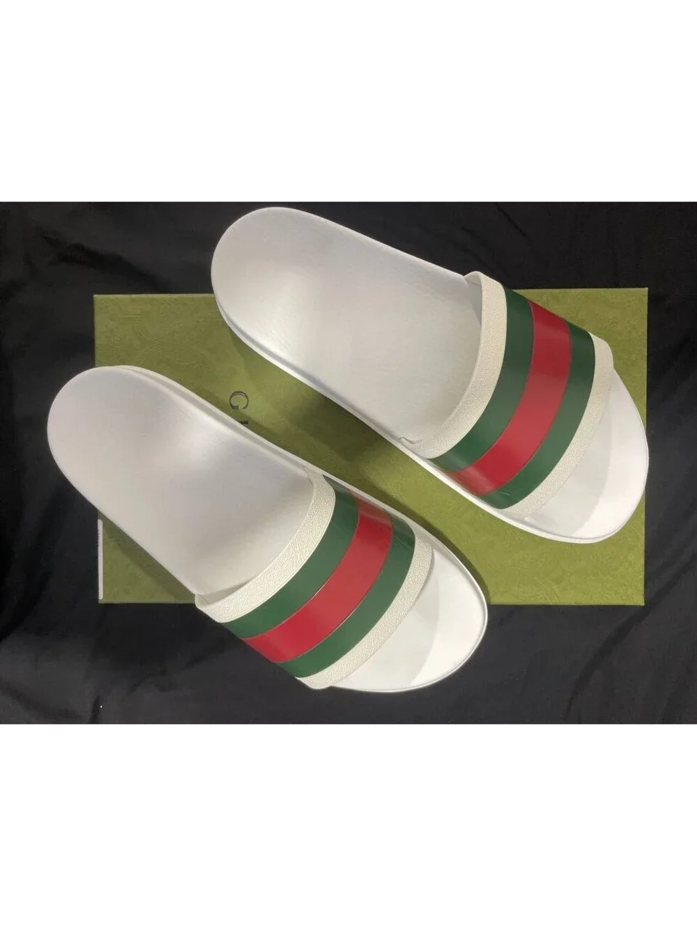 Genuine Gucci Web White Rubber Mens Sandal Flip Flops US Size 11G